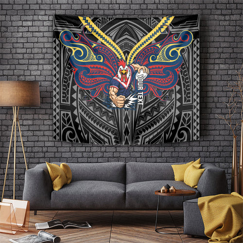 Custom Sydney Roosters Tapestry Roosters Warrior Polynesia Islander Rugby Mascot