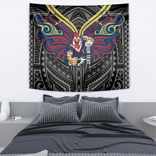 Custom Sydney Roosters Tapestry Roosters Warrior Polynesia Islander Rugby Mascot