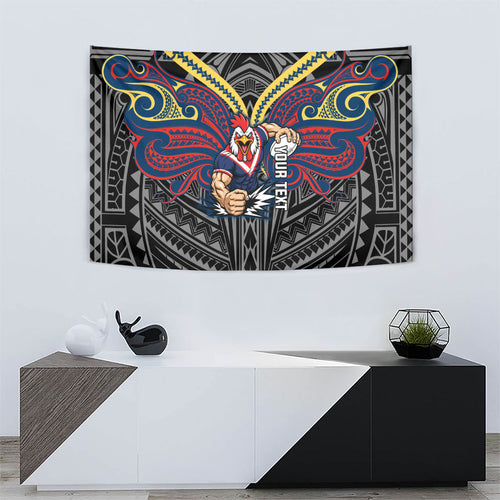 Custom Sydney Roosters Tapestry Roosters Warrior Polynesia Islander Rugby Mascot