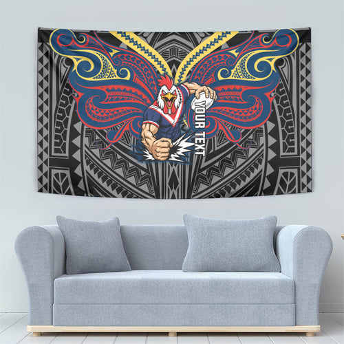 Custom Sydney Roosters Tapestry Roosters Warrior Polynesia Islander Rugby Mascot
