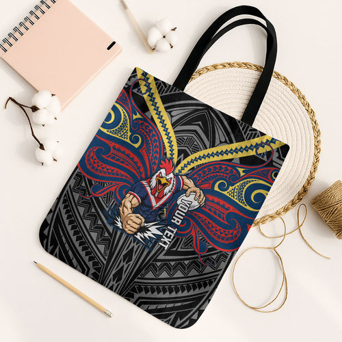 Custom Sydney Roosters Tote Bag Roosters Warrior Polynesia Islander Rugby Mascot