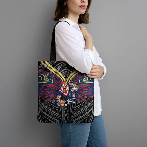 Custom Sydney Roosters Tote Bag Roosters Warrior Polynesia Islander Rugby Mascot