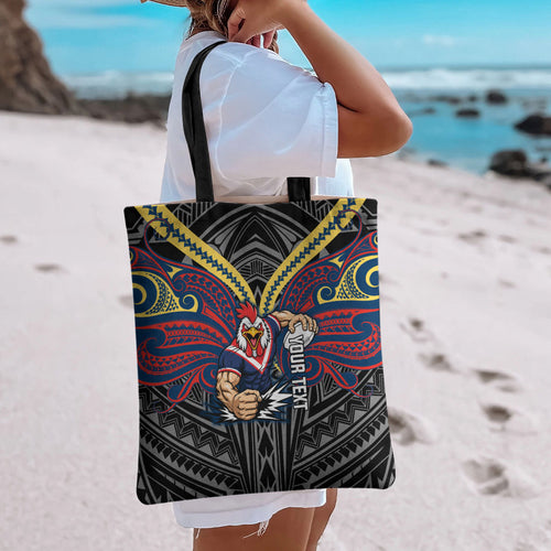 Custom Sydney Roosters Tote Bag Roosters Warrior Polynesia Islander Rugby Mascot