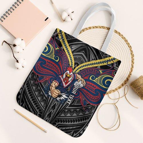 Custom Sydney Roosters Tote Bag Roosters Warrior Polynesia Islander Rugby Mascot
