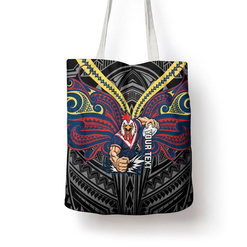 Custom Sydney Roosters Tote Bag Roosters Warrior Polynesia Islander Rugby Mascot
