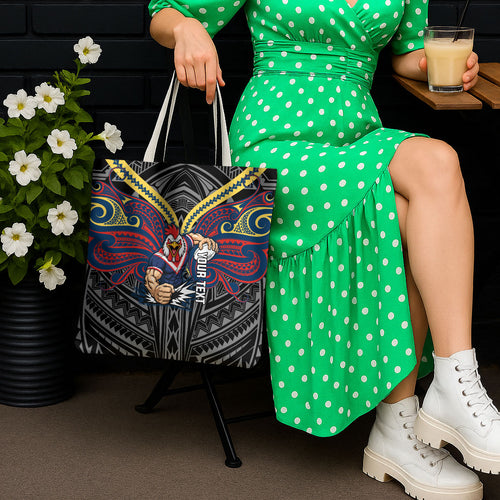 Custom Sydney Roosters Tote Bag Roosters Warrior Polynesia Islander Rugby Mascot