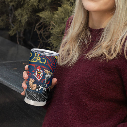 Custom Sydney Roosters Tumbler Cup Roosters Warrior Polynesia Islander Rugby Mascot
