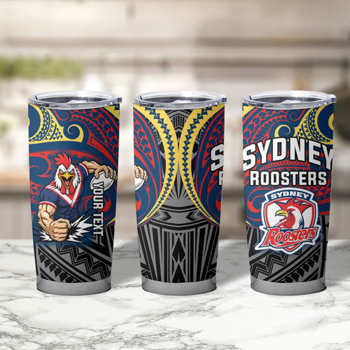 Custom Sydney Roosters Tumbler Cup Roosters Warrior Polynesia Islander Rugby Mascot