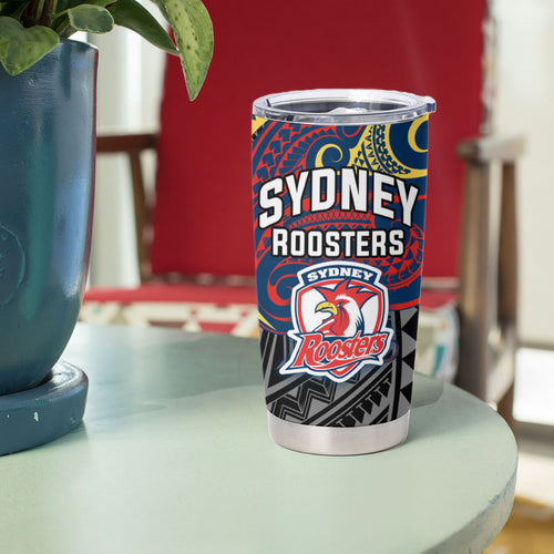 Custom Sydney Roosters Tumbler Cup Roosters Warrior Polynesia Islander Rugby Mascot