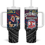 Custom Sydney Roosters Tumbler With Handle Roosters Warrior Polynesia Islander Rugby Mascot