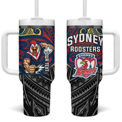Custom Sydney Roosters Tumbler With Handle Roosters Warrior Polynesia Islander Rugby Mascot