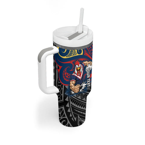 Custom Sydney Roosters Tumbler With Handle Roosters Warrior Polynesia Islander Rugby Mascot