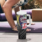 Custom Sydney Roosters Tumbler With Handle Roosters Warrior Polynesia Islander Rugby Mascot