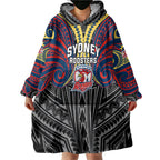 Custom Sydney Roosters Wearable Blanket Hoodie Roosters Warrior Polynesia Islander Rugby Mascot