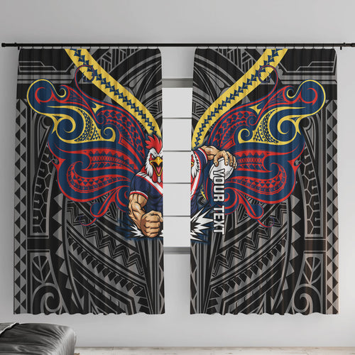 Custom Sydney Roosters Window Curtain Roosters Warrior Polynesia Islander Rugby Mascot