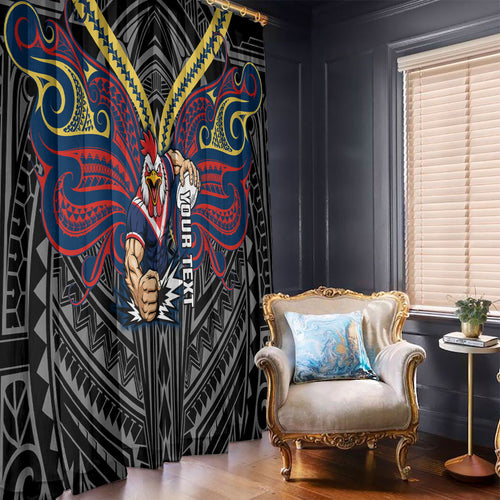 Custom Sydney Roosters Window Curtain Roosters Warrior Polynesia Islander Rugby Mascot
