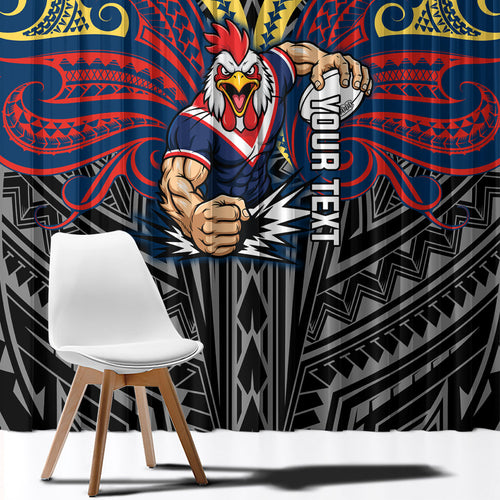 Custom Sydney Roosters Window Curtain Roosters Warrior Polynesia Islander Rugby Mascot