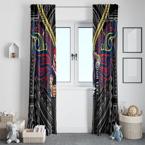 Custom Sydney Roosters Window Curtain Roosters Warrior Polynesia Islander Rugby Mascot