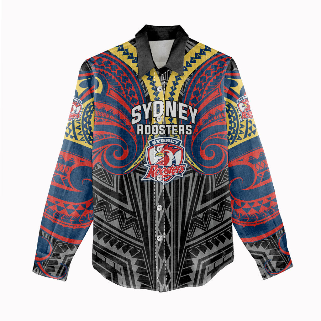 Custom Sydney Roosters Women Casual Shirt Roosters Warrior Polynesia Islander Rugby Mascot