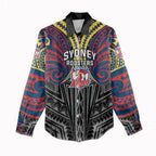 Custom Sydney Roosters Women Casual Shirt Roosters Warrior Polynesia Islander Rugby Mascot