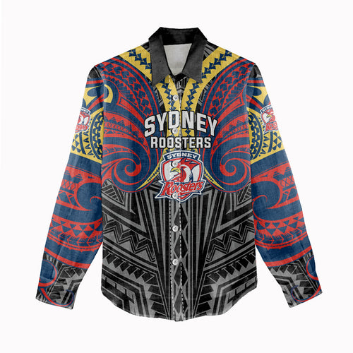 Custom Sydney Roosters Women Casual Shirt Roosters Warrior Polynesia Islander Rugby Mascot