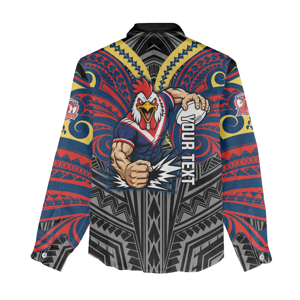 Custom Sydney Roosters Women Casual Shirt Roosters Warrior Polynesia Islander Rugby Mascot