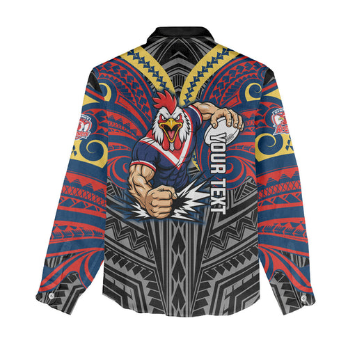 Custom Sydney Roosters Women Casual Shirt Roosters Warrior Polynesia Islander Rugby Mascot