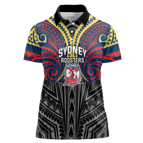 Custom Sydney Roosters Women Polo Shirt Roosters Warrior Polynesia Islander Rugby Mascot