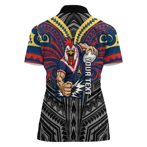 Custom Sydney Roosters Women Polo Shirt Roosters Warrior Polynesia Islander Rugby Mascot