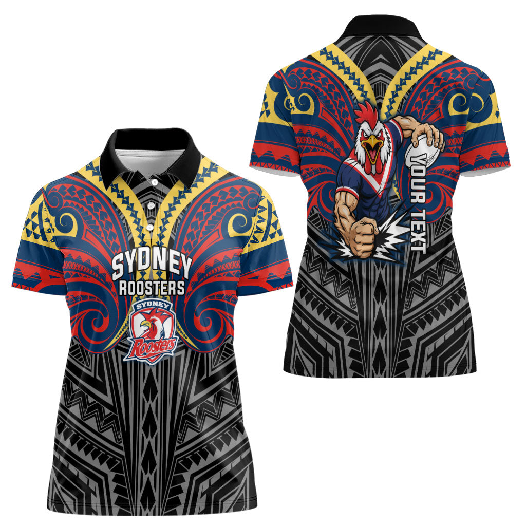 Custom Sydney Roosters Women Polo Shirt Roosters Warrior Polynesia Islander Rugby Mascot