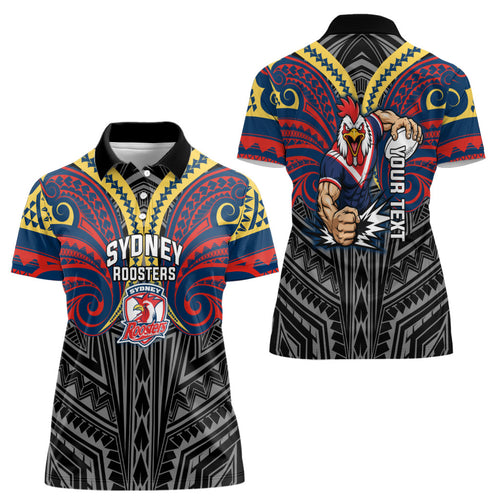 Custom Sydney Roosters Women Polo Shirt Roosters Warrior Polynesia Islander Rugby Mascot