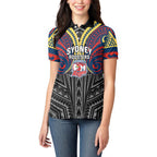 Custom Sydney Roosters Women Polo Shirt Roosters Warrior Polynesia Islander Rugby Mascot