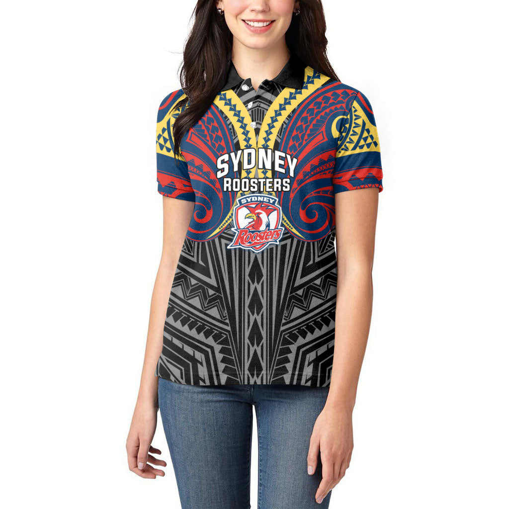 Custom Sydney Roosters Women Polo Shirt Roosters Warrior Polynesia Islander Rugby Mascot