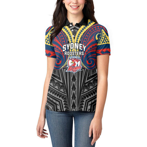 Custom Sydney Roosters Women Polo Shirt Roosters Warrior Polynesia Islander Rugby Mascot
