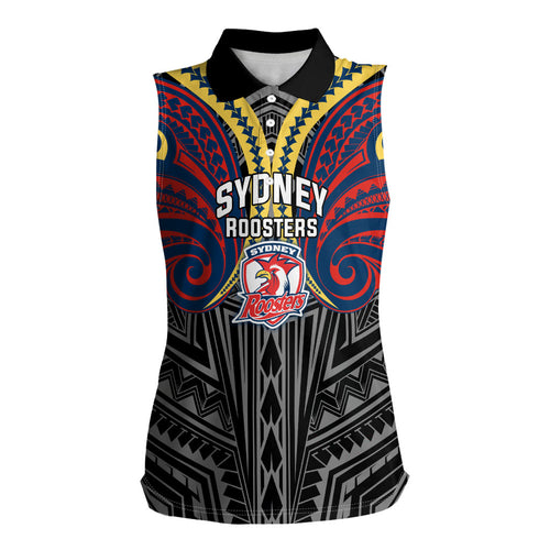 Custom Sydney Roosters Women Sleeveless Polo Shirt Roosters Warrior Polynesia Islander Rugby Mascot