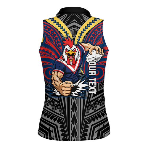 Custom Sydney Roosters Women Sleeveless Polo Shirt Roosters Warrior Polynesia Islander Rugby Mascot