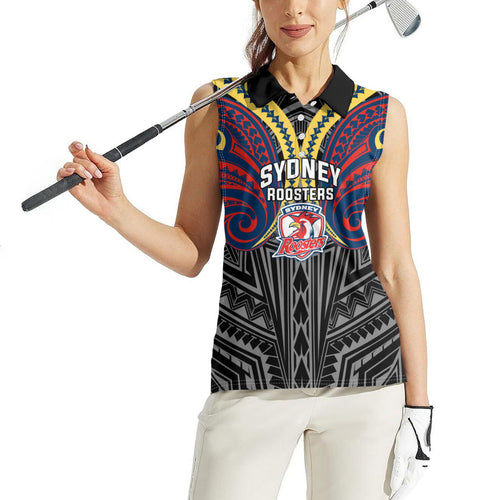 Custom Sydney Roosters Women Sleeveless Polo Shirt Roosters Warrior Polynesia Islander Rugby Mascot