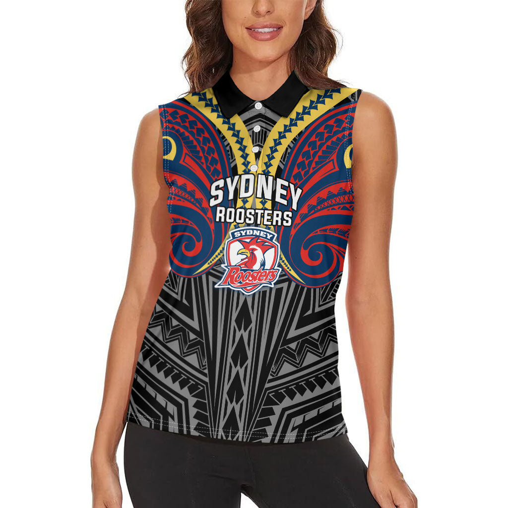 Custom Sydney Roosters Women Sleeveless Polo Shirt Roosters Warrior Polynesia Islander Rugby Mascot