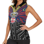 Custom Sydney Roosters Women Sleeveless Polo Shirt Roosters Warrior Polynesia Islander Rugby Mascot