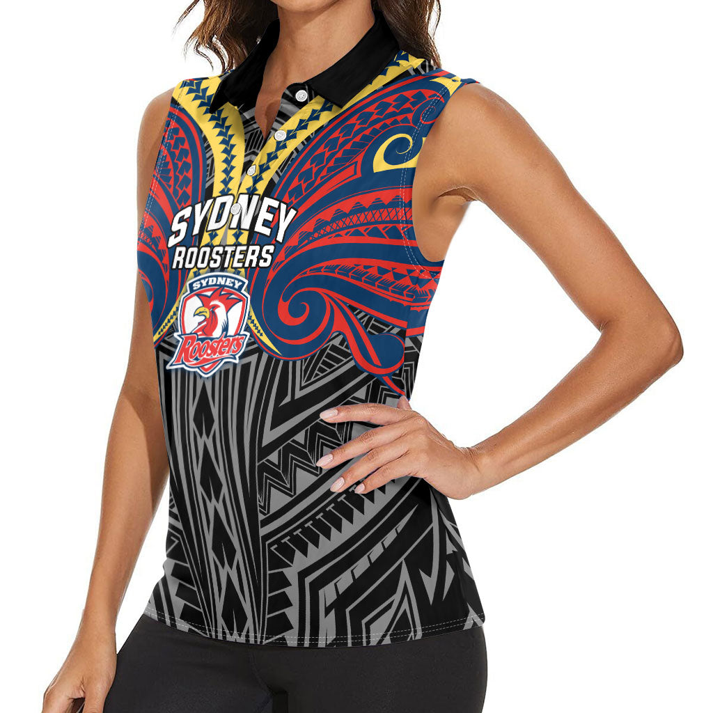 Custom Sydney Roosters Women Sleeveless Polo Shirt Roosters Warrior Polynesia Islander Rugby Mascot