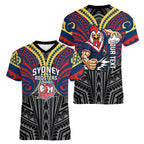 Custom Sydney Roosters Women V-Neck T-Shirt Roosters Warrior Polynesia Islander Rugby Mascot