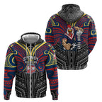 Custom Sydney Roosters Zip Hoodie Roosters Warrior Polynesia Islander Rugby Mascot