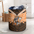 Custom Wests Tigers Laundry Basket TigerWarrior Polynesia Islander Rugby Mascot