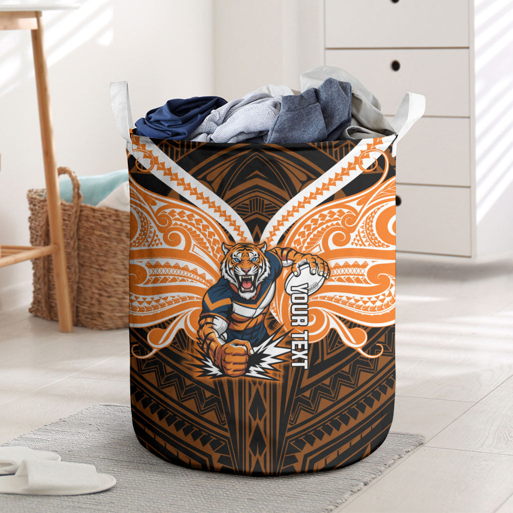 Custom Wests Tigers Laundry Basket TigerWarrior Polynesia Islander Rugby Mascot