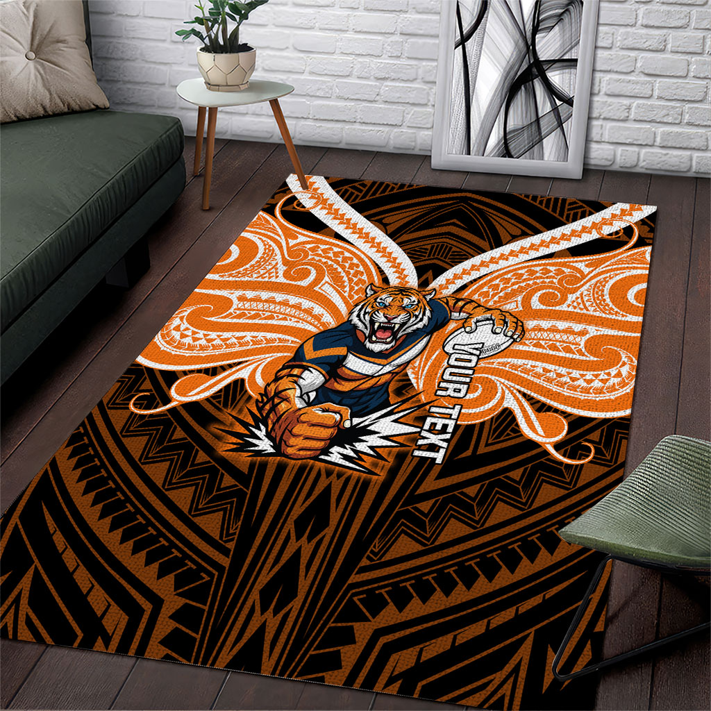 Custom Wests Tigers Area Rug TigerWarrior Polynesia Islander Rugby Mascot
