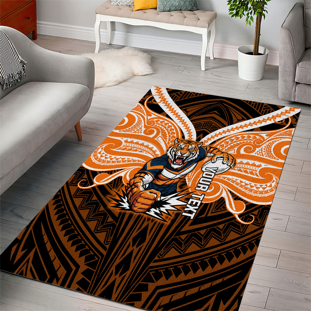 Custom Wests Tigers Area Rug TigerWarrior Polynesia Islander Rugby Mascot