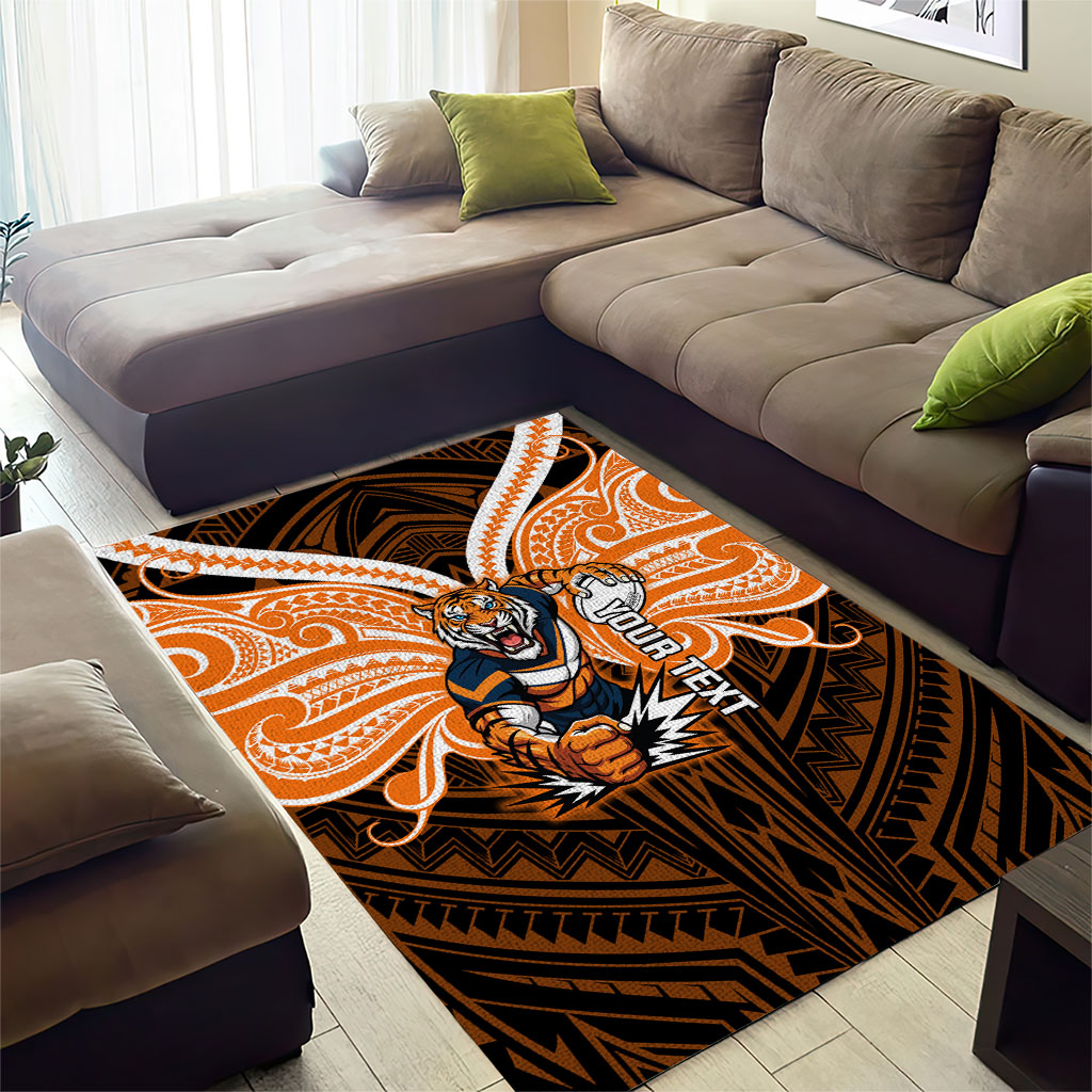 Custom Wests Tigers Area Rug TigerWarrior Polynesia Islander Rugby Mascot