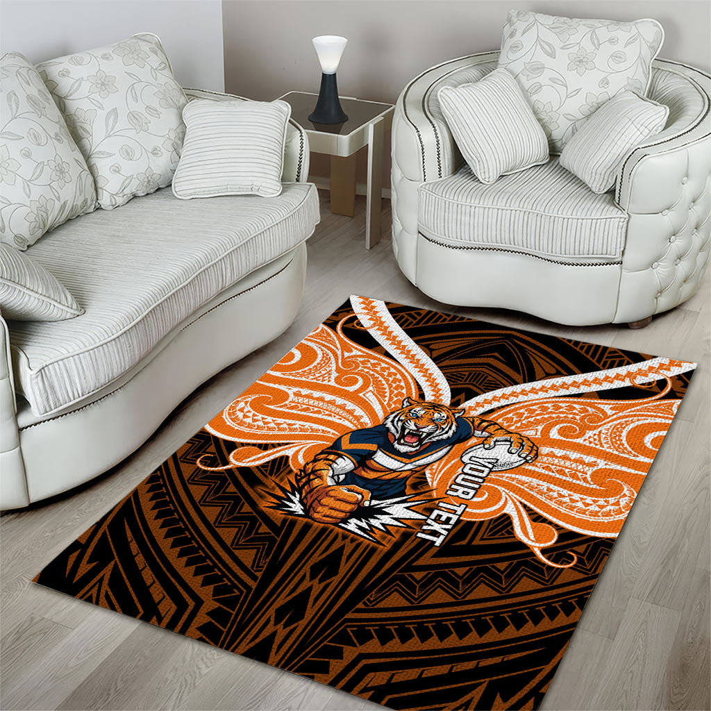 Custom Wests Tigers Area Rug TigerWarrior Polynesia Islander Rugby Mascot
