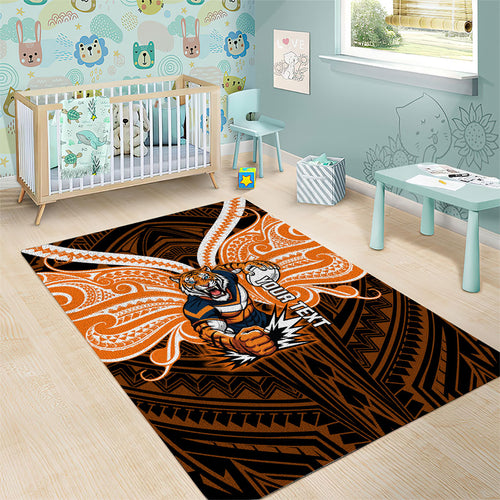 Custom Wests Tigers Area Rug TigerWarrior Polynesia Islander Rugby Mascot