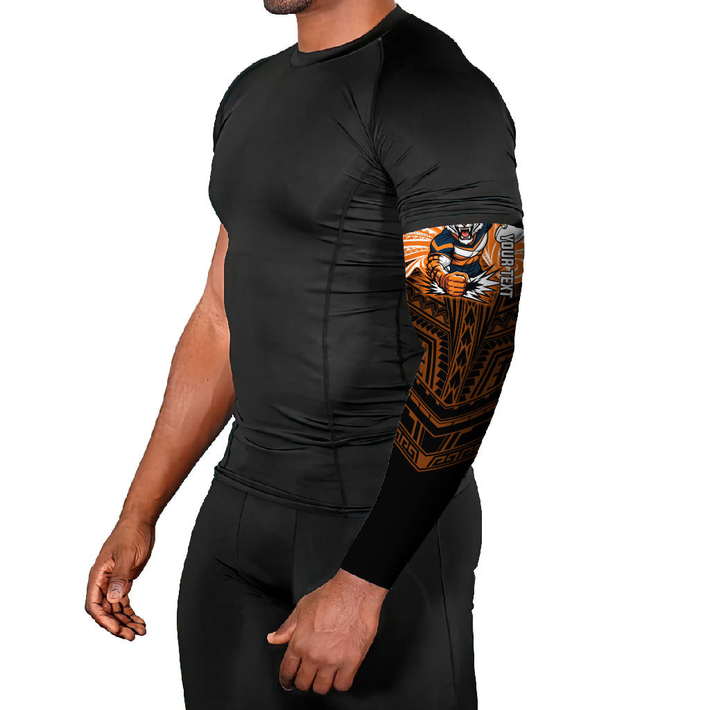 Custom Wests Tigers Arm Sleeves TigerWarrior Polynesia Islander Rugby Mascot